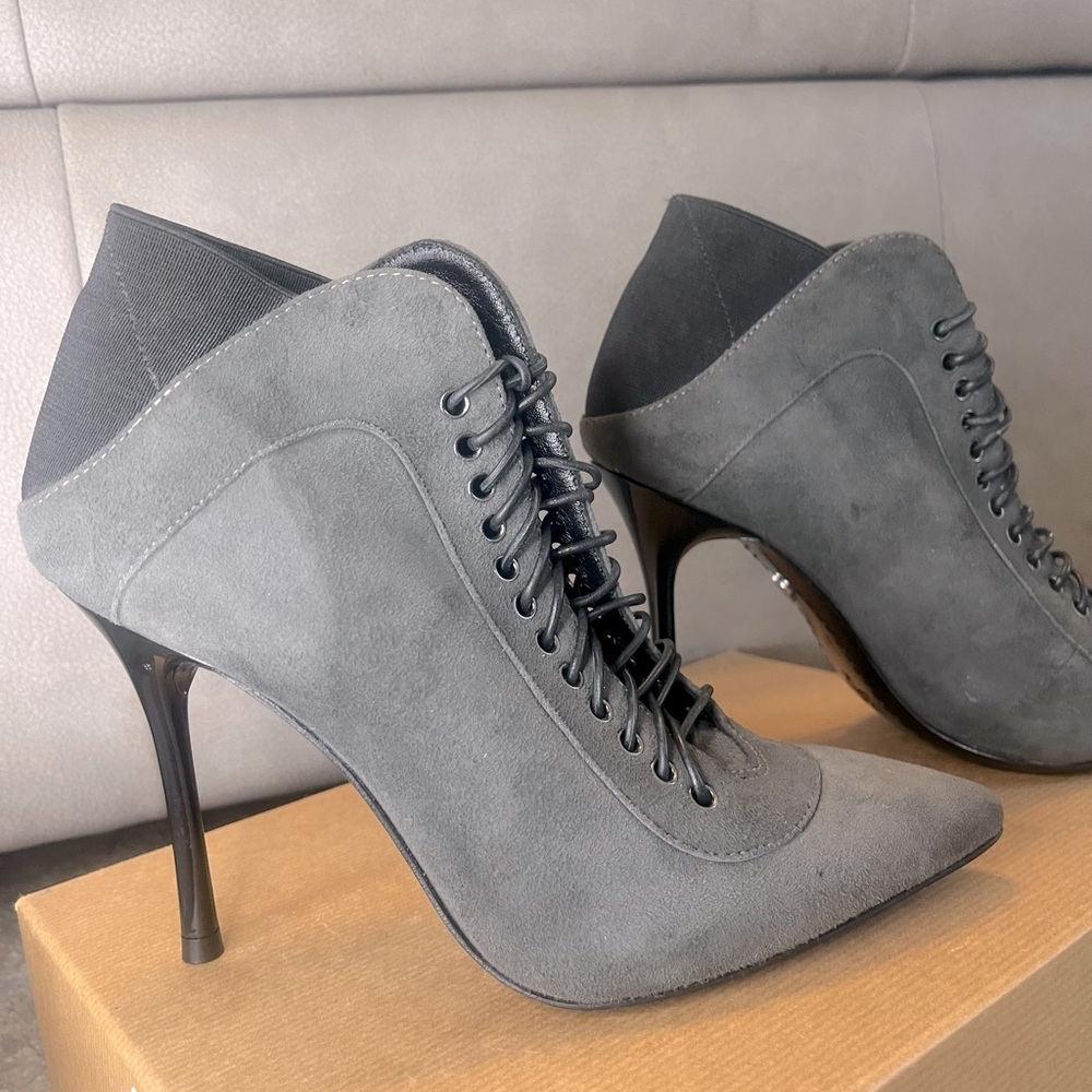 Alice + Olivia Gray Suede High Heeled Booties